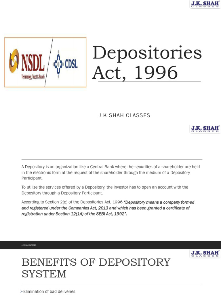 Overview of the Depositories Act, 1996 | PDF | Securities (Finance ...