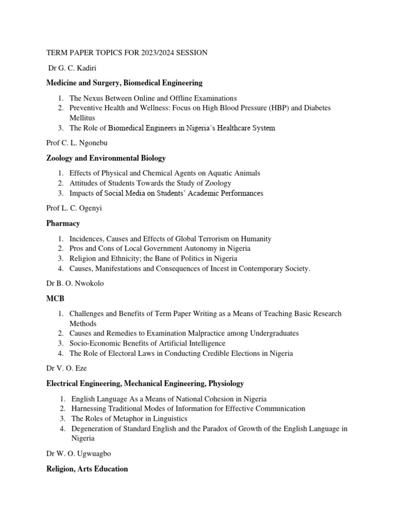 Term Paper Topics For 2023 | PDF | Cost Of Living | Nigeria