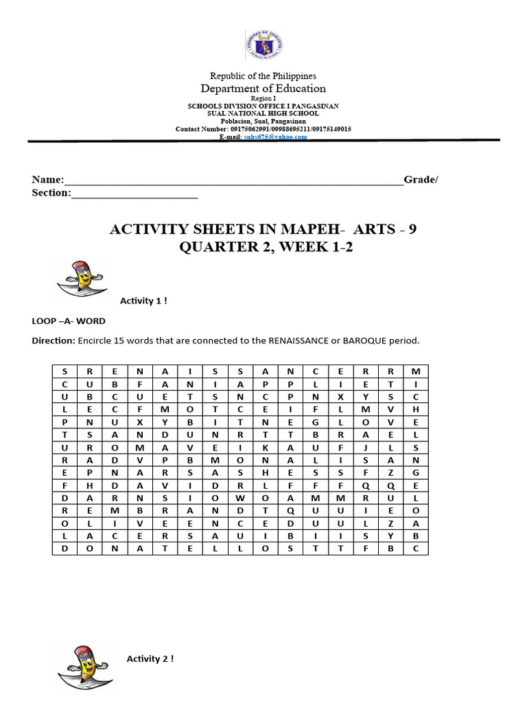 Activity Sheets in Arts-2nd Quarter | PDF | Sculpture | Baroque