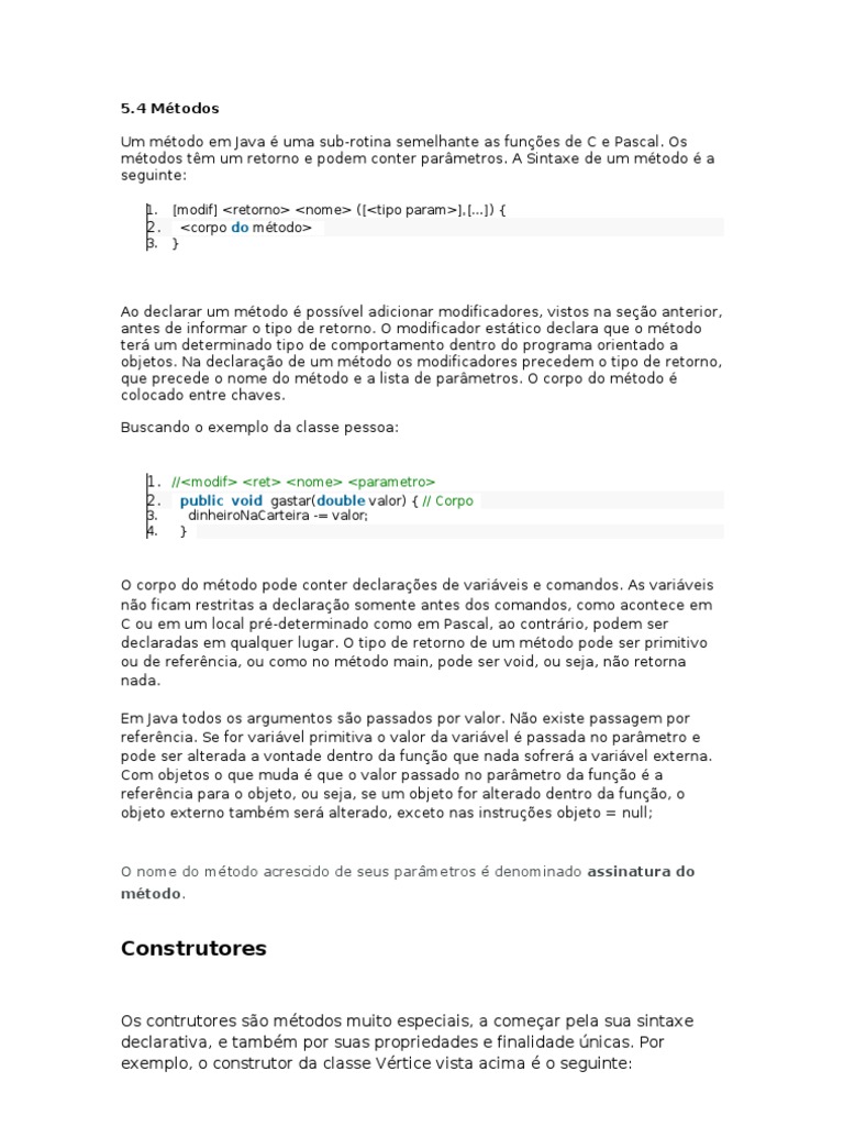 Métodos e Construtores em Java | PDF | Classe (programação de ...