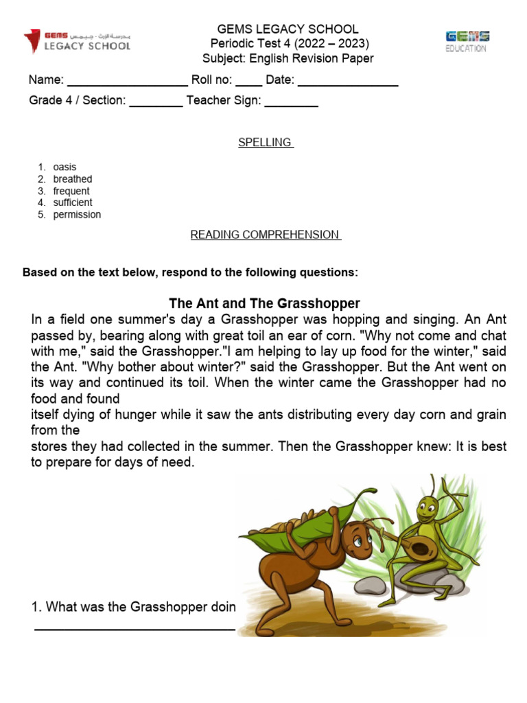 Grade4 Periodic Test 4 English Revision Paper | PDF | Adverb | Linguistics