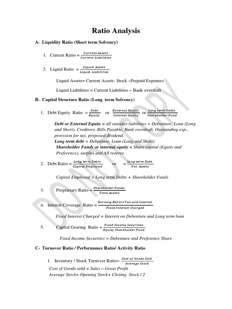 Ratio Analysis Equations | PDF | Equity (Finance) | Dividend