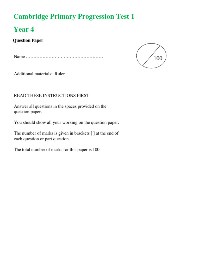 Cambridge Primary Maths Test Year 4 | PDF | Mathematics