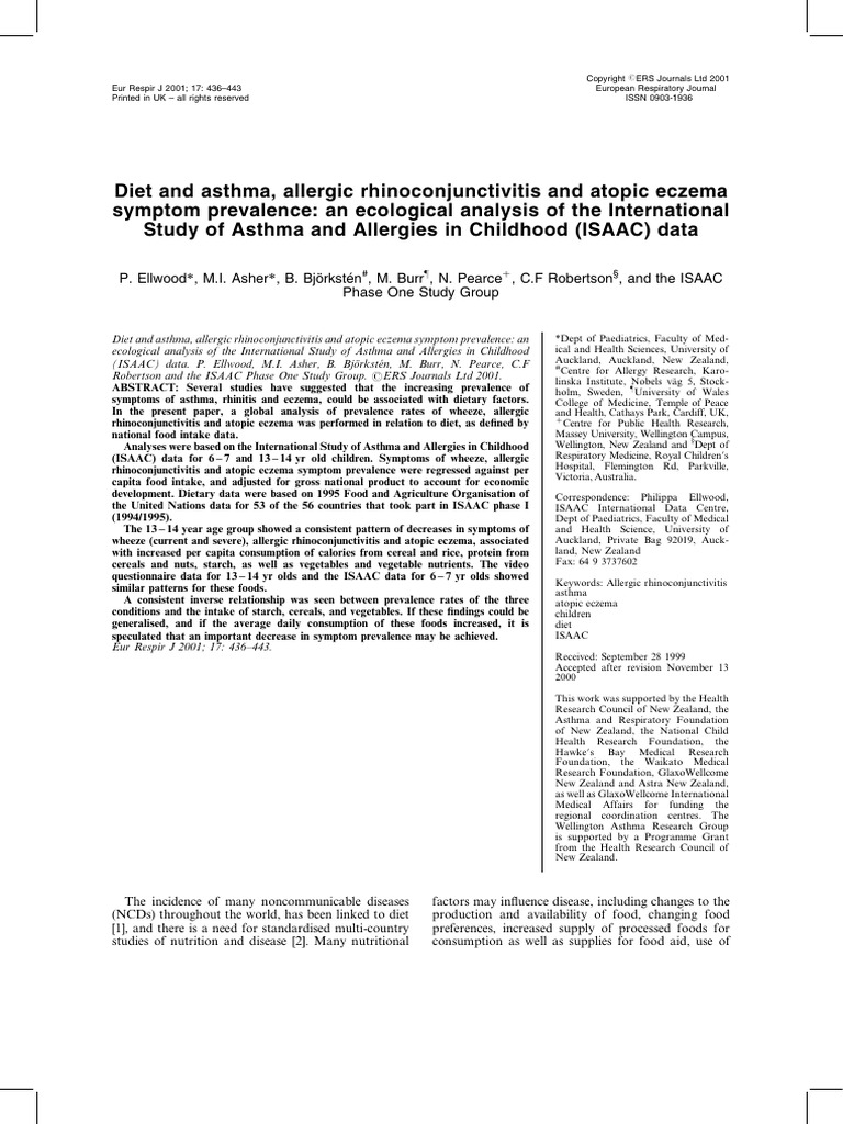 Diet and Asthma, Allergic Rhinoconjunctivitis and Atopic Eczema | PDF ...