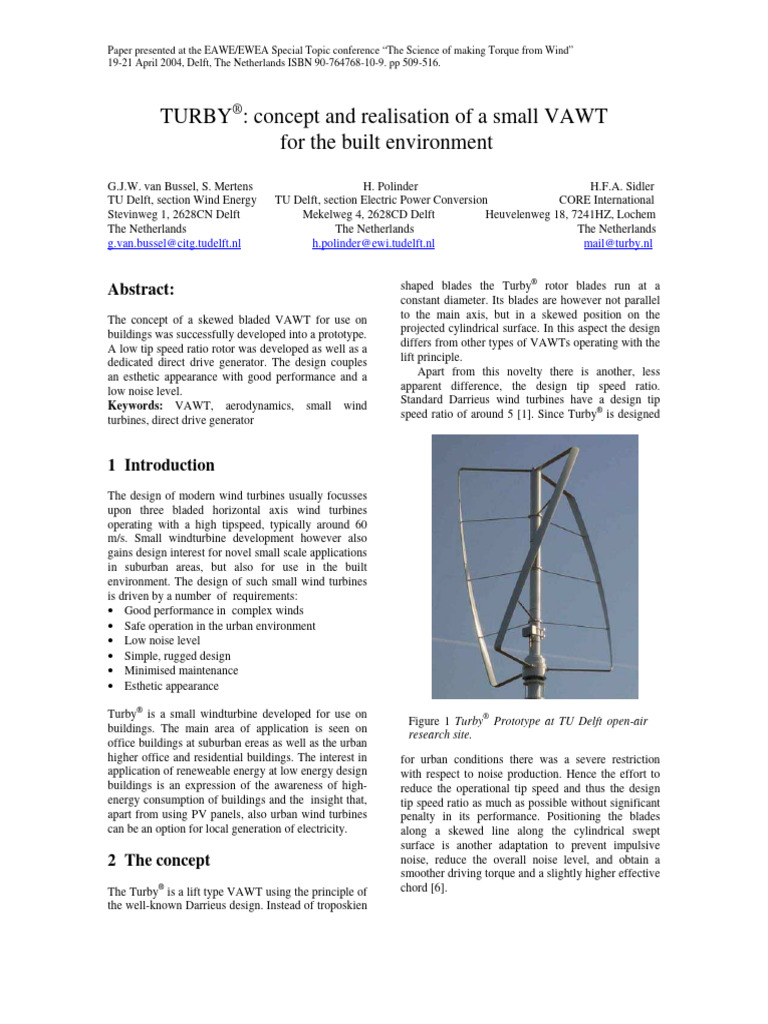 TURBY Concept and Realisation of A Small | PDF | Turbine | Electric ...