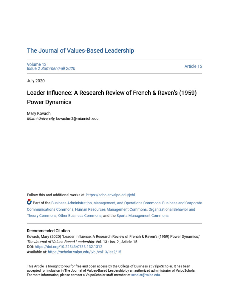 Leader Influence: French & Raven's Power Dynamics | PDF | Power (Social ...