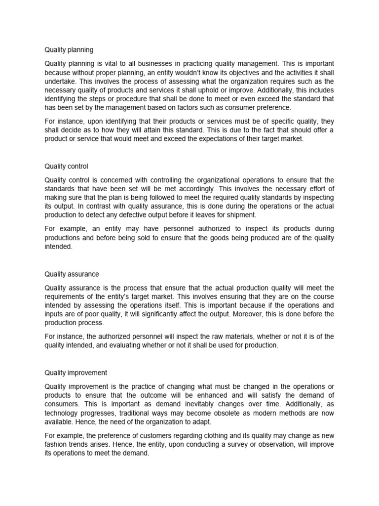 Quality planning pdf quality assurance quality management