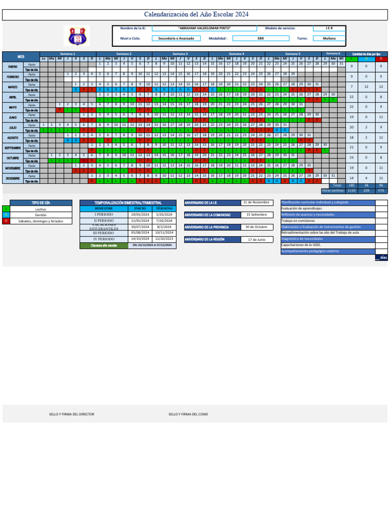 Calendario Escolar 2024 Secundaria EBR | PDF