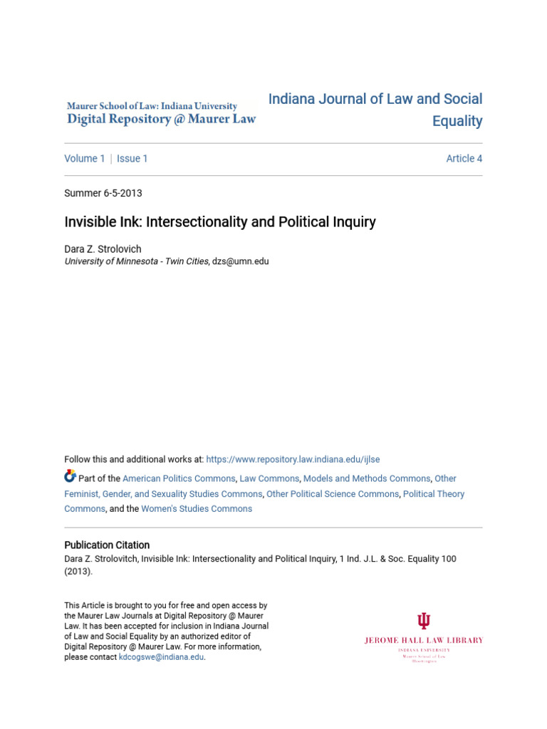 Invisible Ink - Intersectionality and Political Inquiry | PDF ...