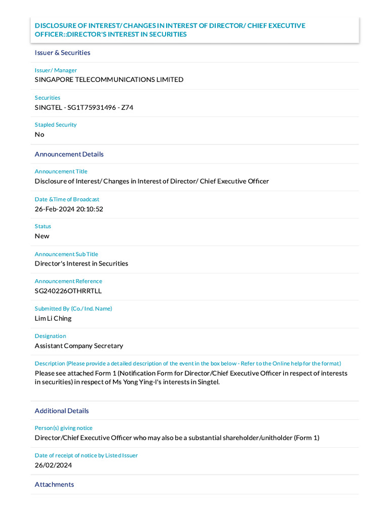 YYI-disclosure of Interest | PDF | Business | Finance & Money Management