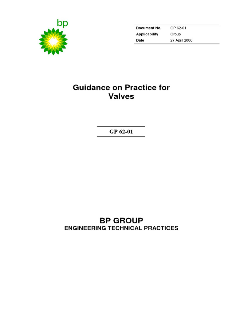 BP Guide On Practice For Valves 62-01 | PDF | Valve | Pipe (Fluid ...