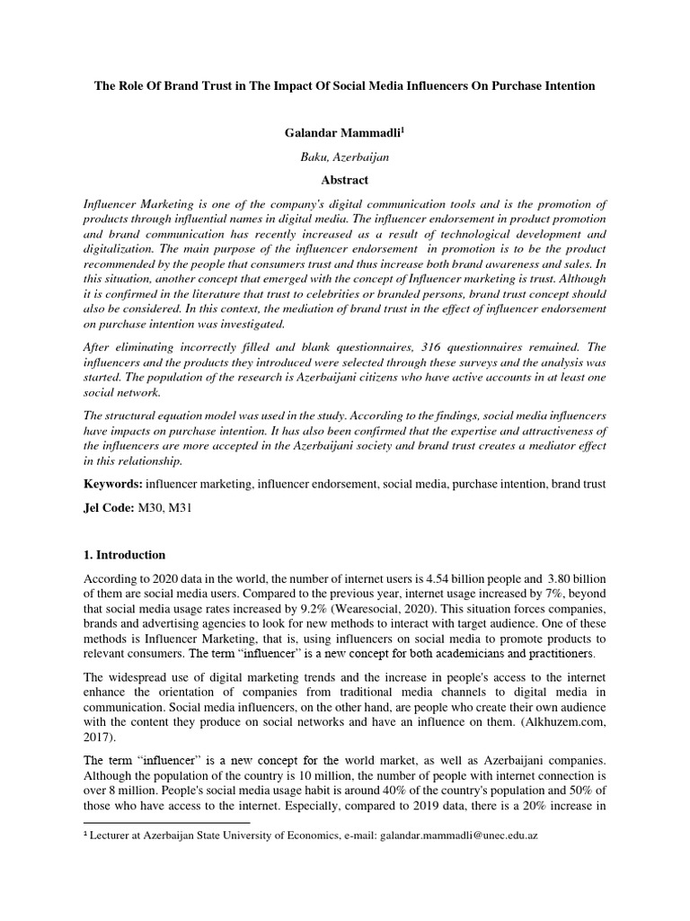 The Role of Brand Trust in The Impact of Social Media Influencers On ...
