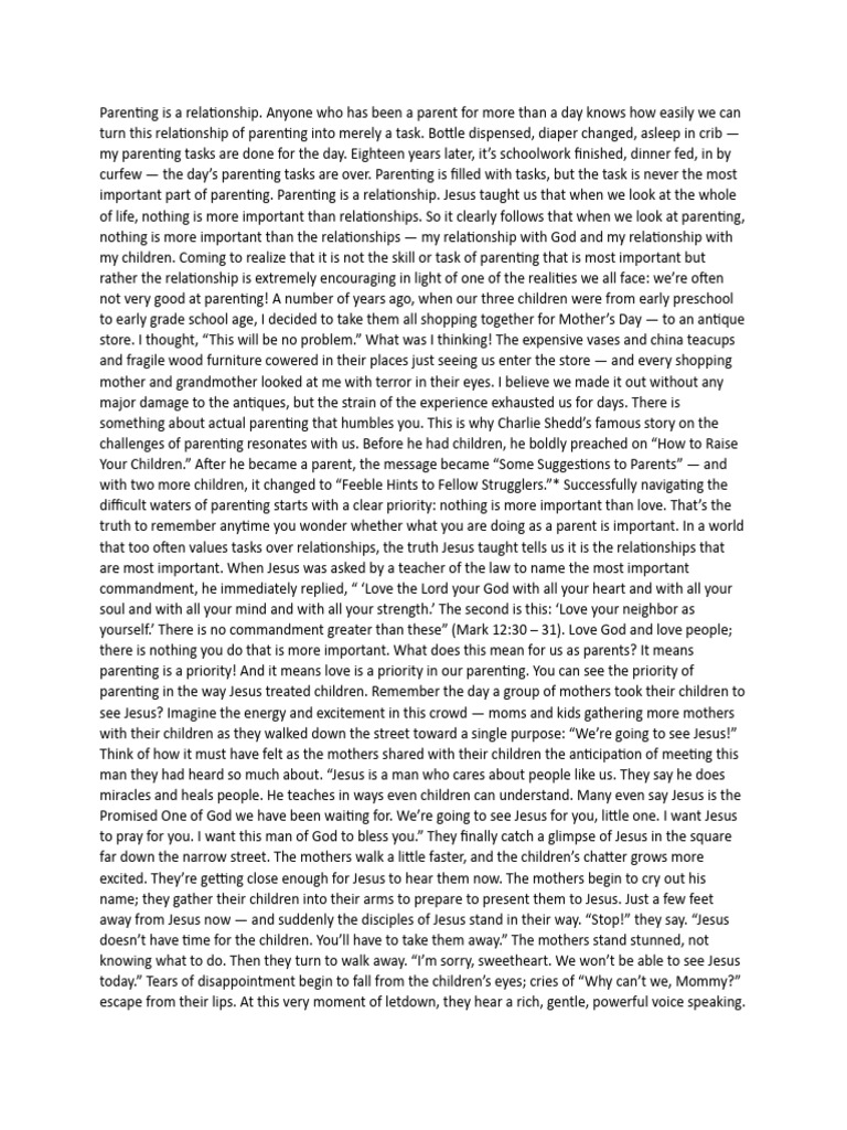 Parenting Is A Relationship | PDF | Jesus | Parenting