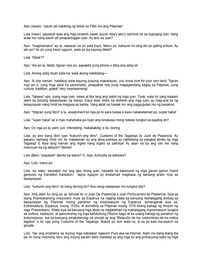 Customs of The Tagalogs - Script - Group 4 | PDF