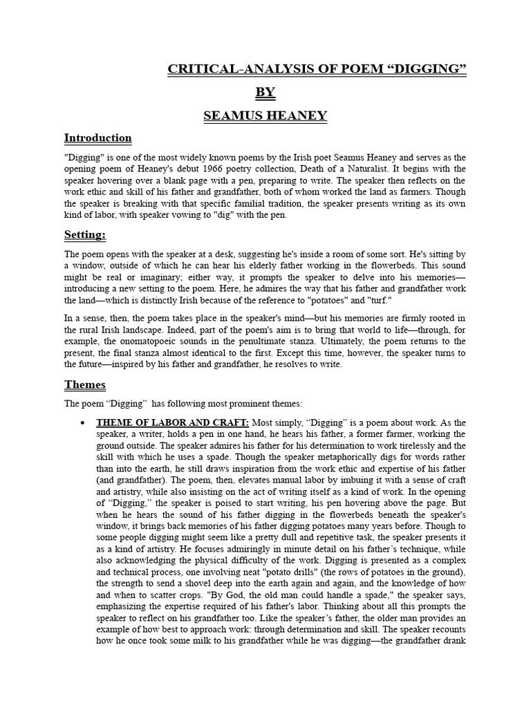 Digging | PDF | Poetry | Metre (Poetry)