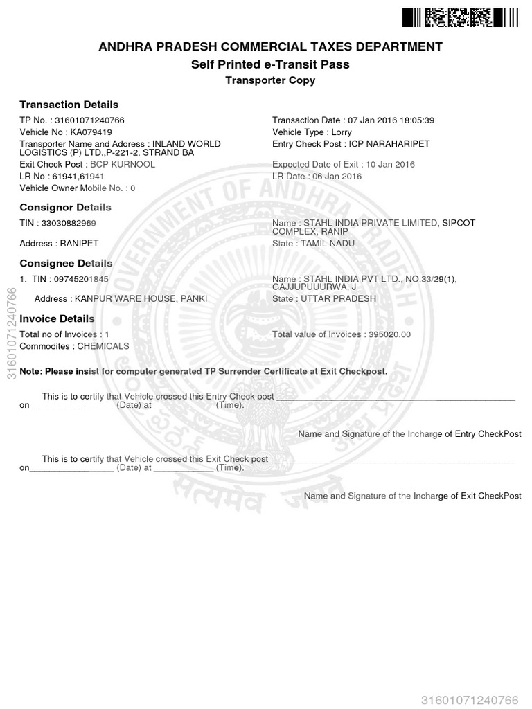 Andhra Pradesh e-Transit Pass Details | PDF | Transport