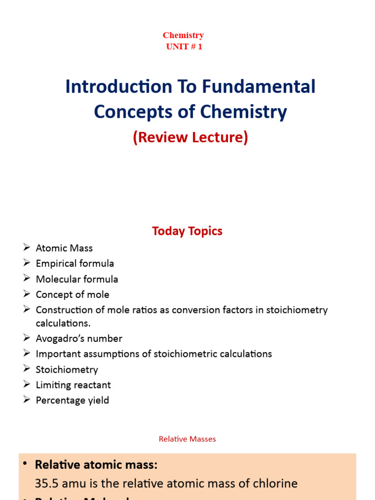 UNIT-1 Basic Concepts of Fundamental Chemistry | PDF | Stoichiometry ...