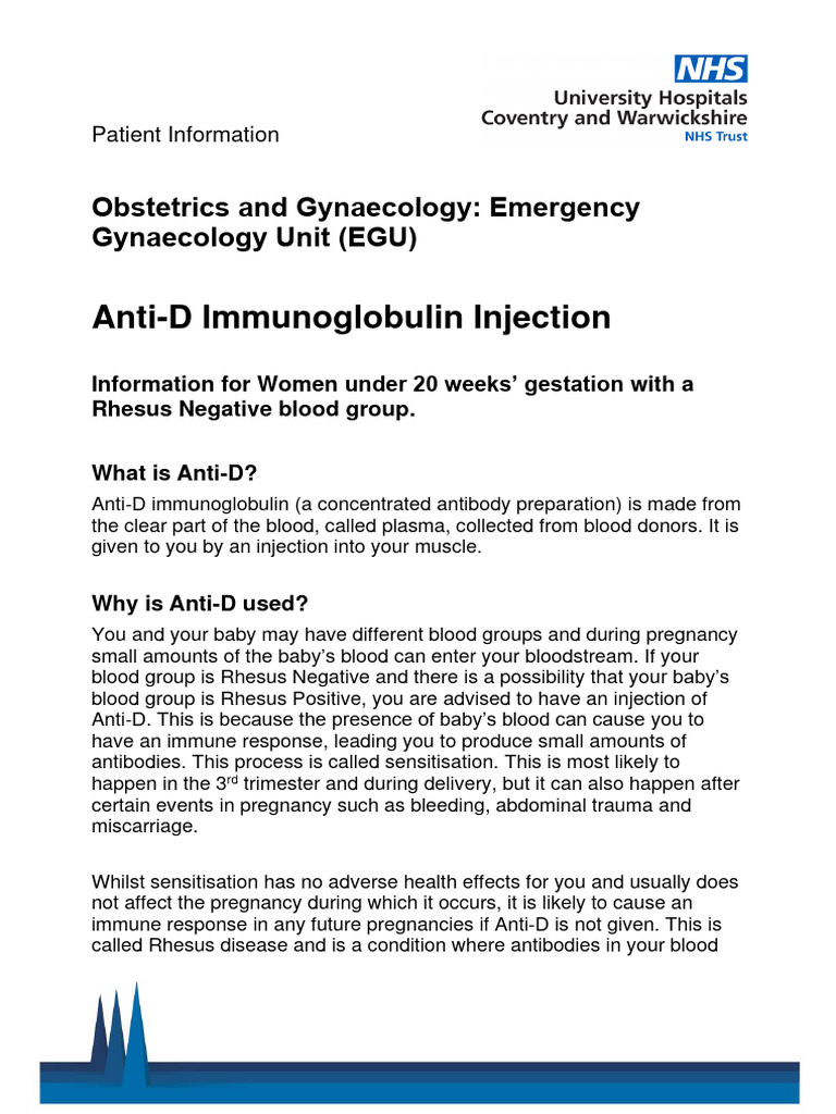 Anti-D Injection in Rhesus Negative Pregnancy | PDF | Pregnancy | Blood ...