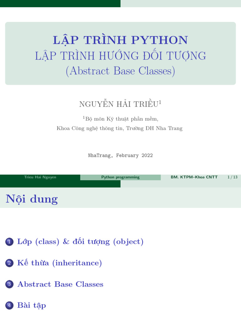 Lập Trình Python Lập Trình Hướng Đối Tượng (Abstract Base Classes) | PDF