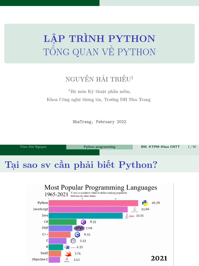 Lập Trình Python Tổng Quan Về Python: Nguyễn Hải Triều | PDF