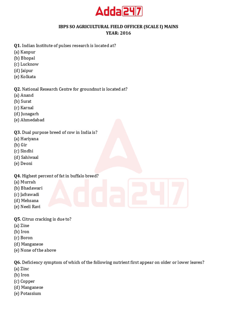 IBPS SO Agricultural Officer Exam 2016 | PDF | Soil | Tillage