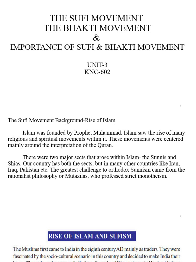 Unit-3 (D) The Sufi Bhakti Movements Importance of These Movements ...