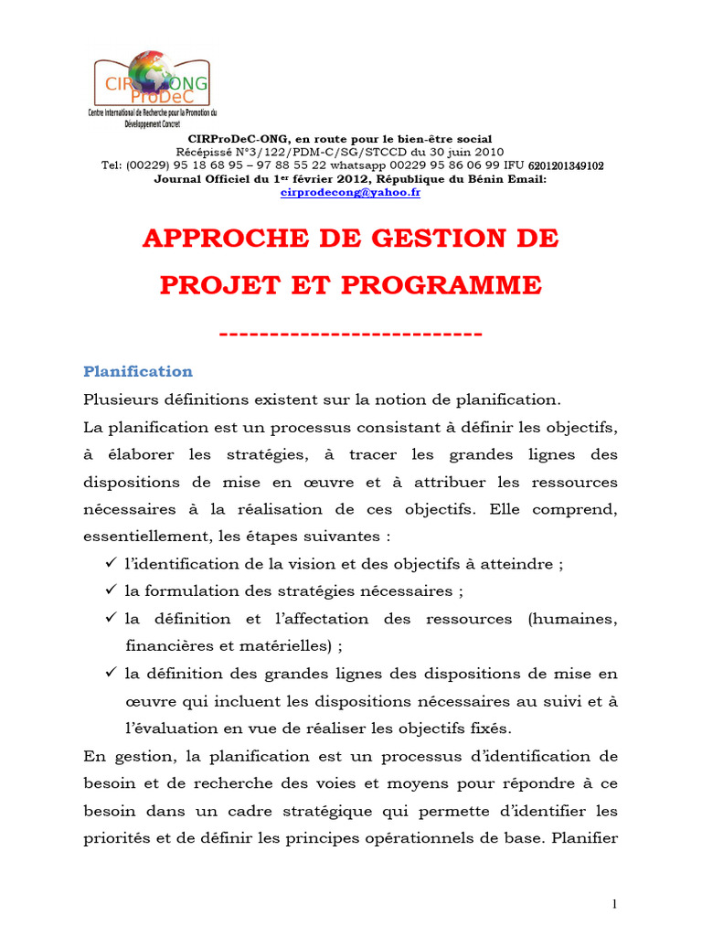 Gestion de projet et planification stratégique | PDF | Planification