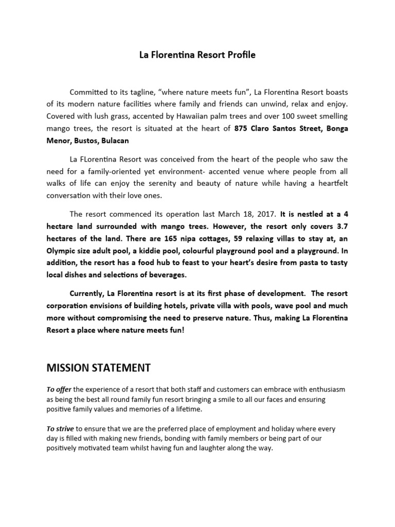 La Florentina Resort Overview and Amenities | PDF | Employment | First Aid