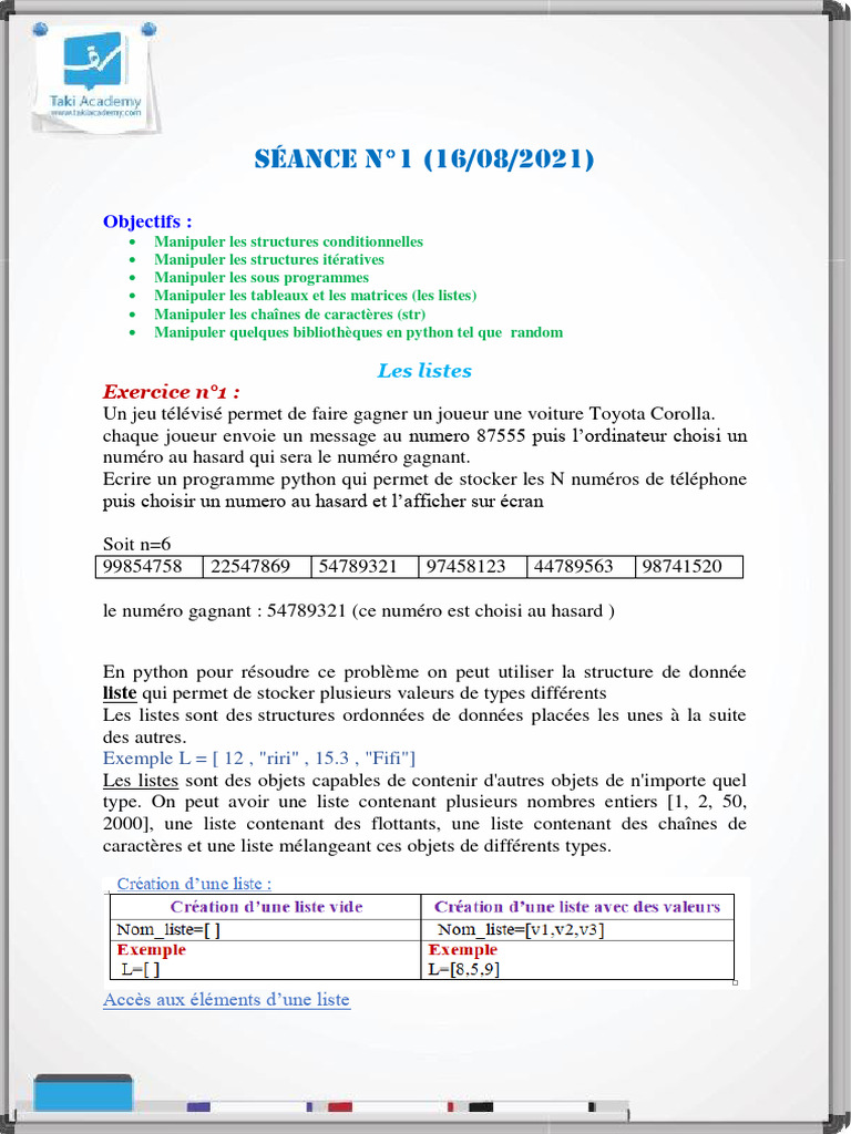 Exercices Python sur listes et chaînes | PDF | Python (Langage de ...