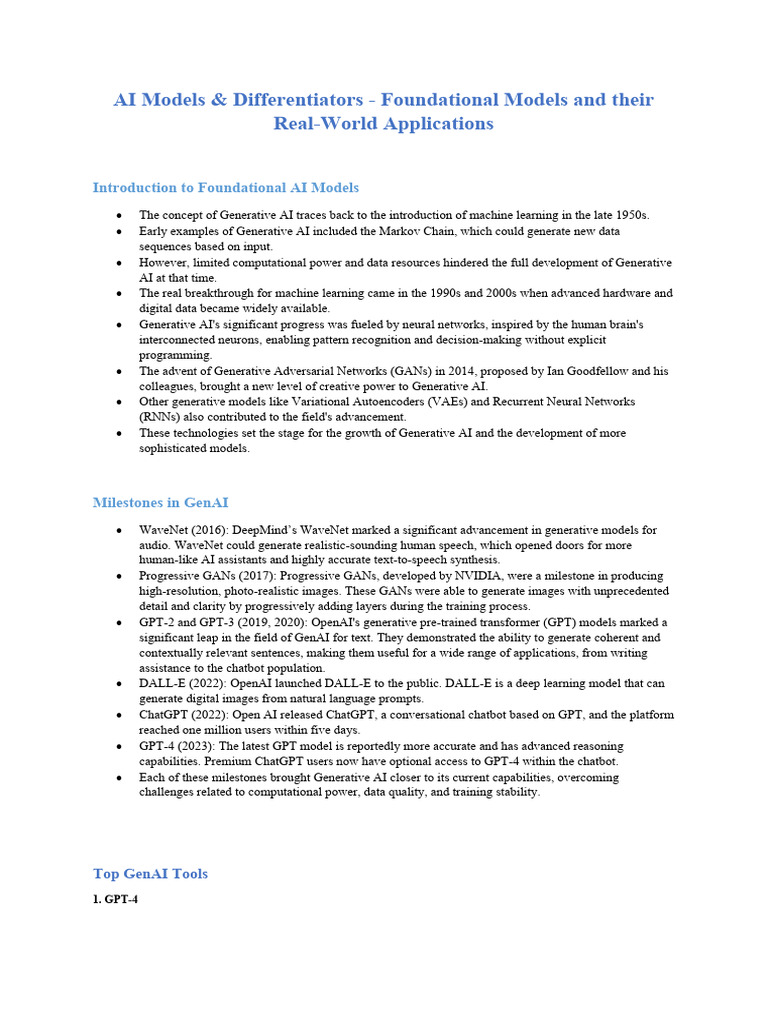 Generative AI Models Overview | PDF | Artificial Intelligence ...