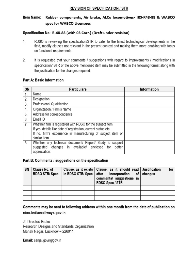 RDSO Specification R-48-88 Revision | PDF | Locomotives | Rail Transport