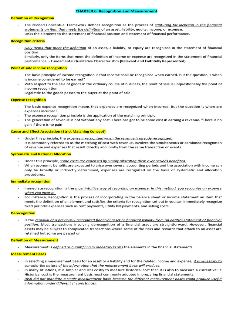 Recognition and Measurement in Accounting | PDF | Income Statement ...