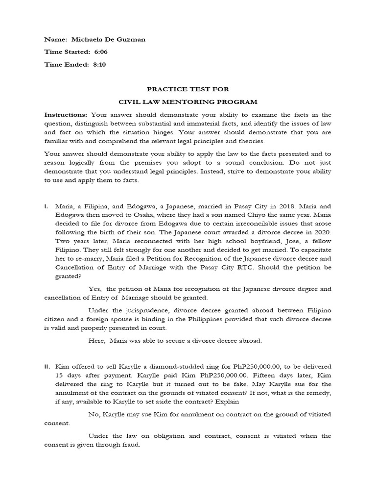 First practice test 2024 pdf divorce easement