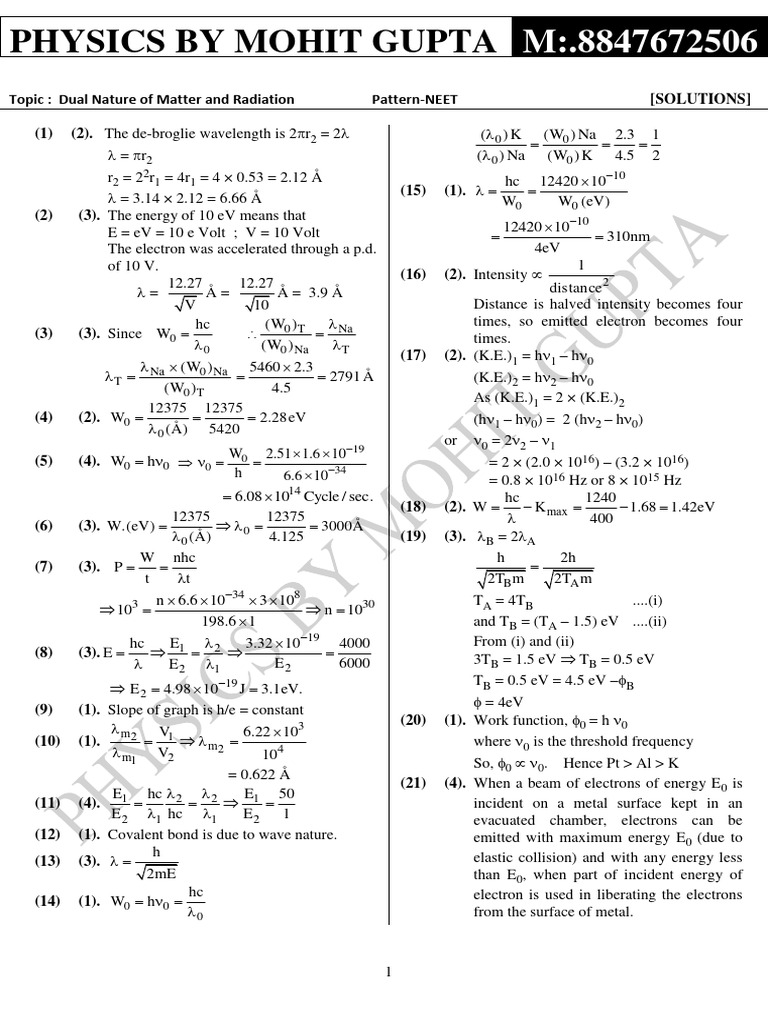 Dual Nature of Matter and Radiation Solutions | PDF | Electron ...