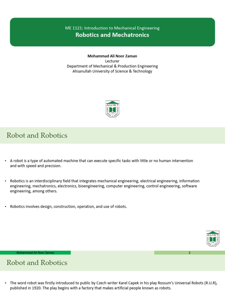 Robotics and Mechatronics Overview | PDF | Actuator | Robot