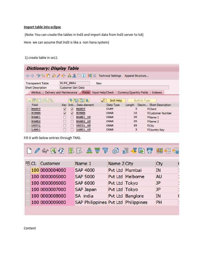 Importing Tables into Eclipse for SAP | PDF