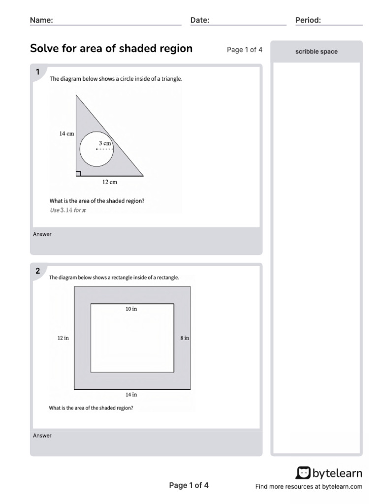 Solve+for+Area+of+Shaded+Region+8q Compressed | PDF