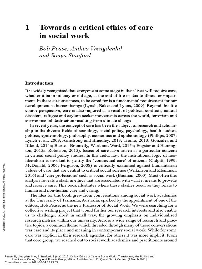 Critical Ethics of Care in Social Work Transformin... - (PART I Framing ...