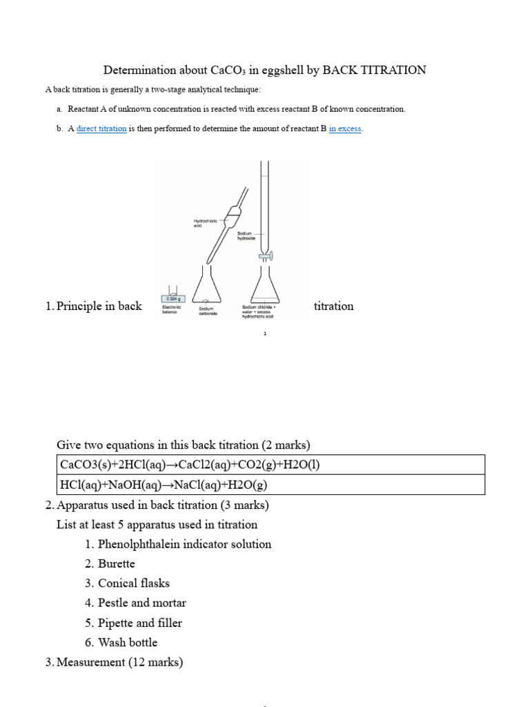 Back Titration to Determine the Mass Percentage of CaCO3 in Eggshell