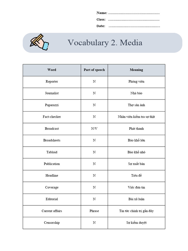 Vocabulary 2. Media | PDF | Newspapers | Journalism