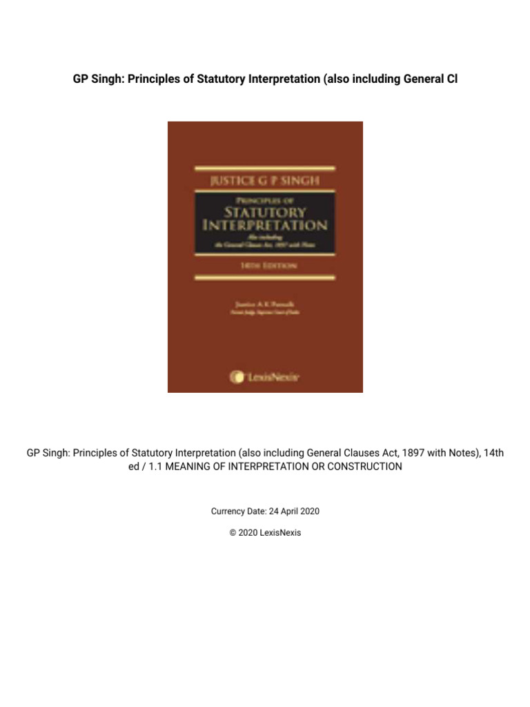 Principles of Statutory Interpretation | PDF | Statutory Interpretation ...