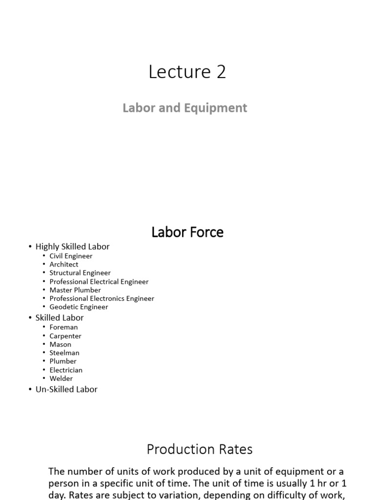 Labor and Equipment Production Rates | PDF | Depreciation