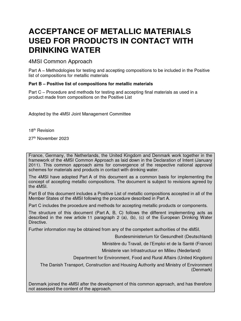 4MSI Acceptance of Metallic Materials | PDF | Water | Materials