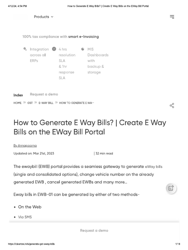 How To Generate E Way Bills - Create E Way Bills On The EWay Bill ...
