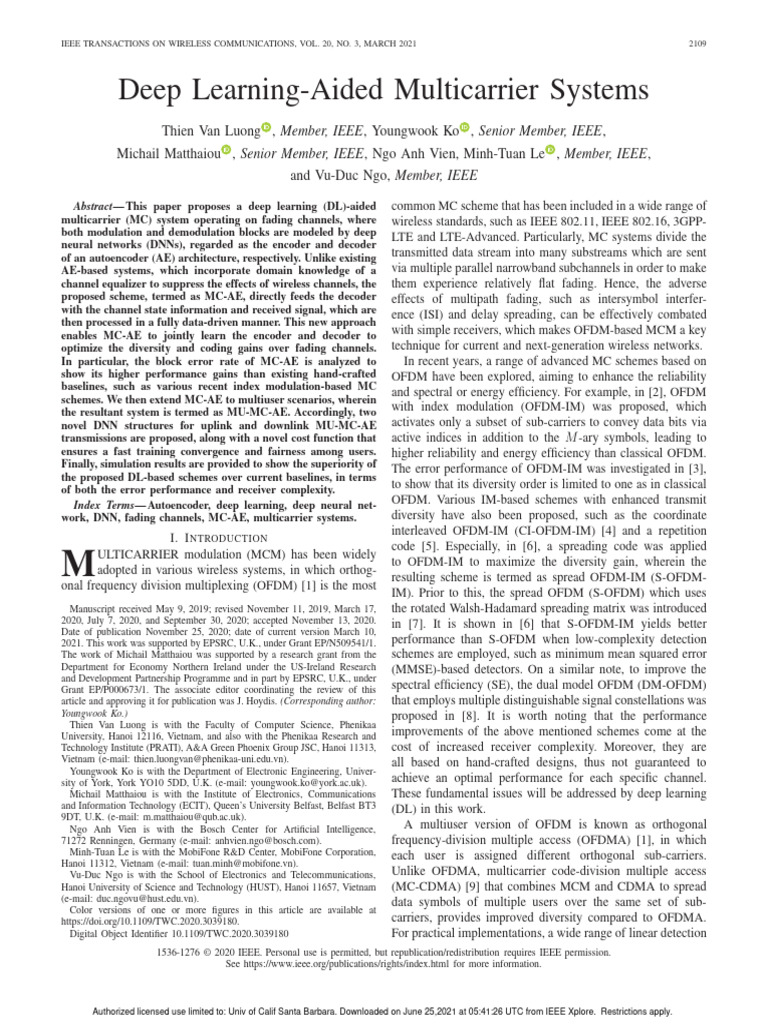 Deep Learning for Multicarrier Systems | PDF | Orthogonal Frequency ...