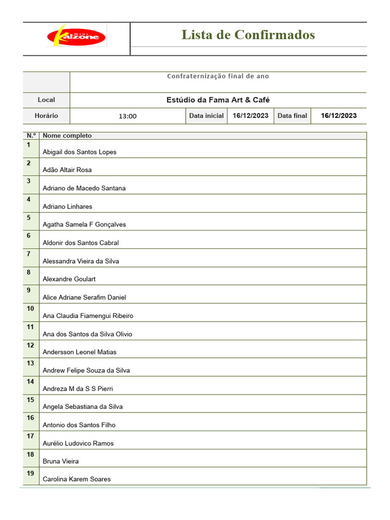 Lista de Presença Festa | PDF