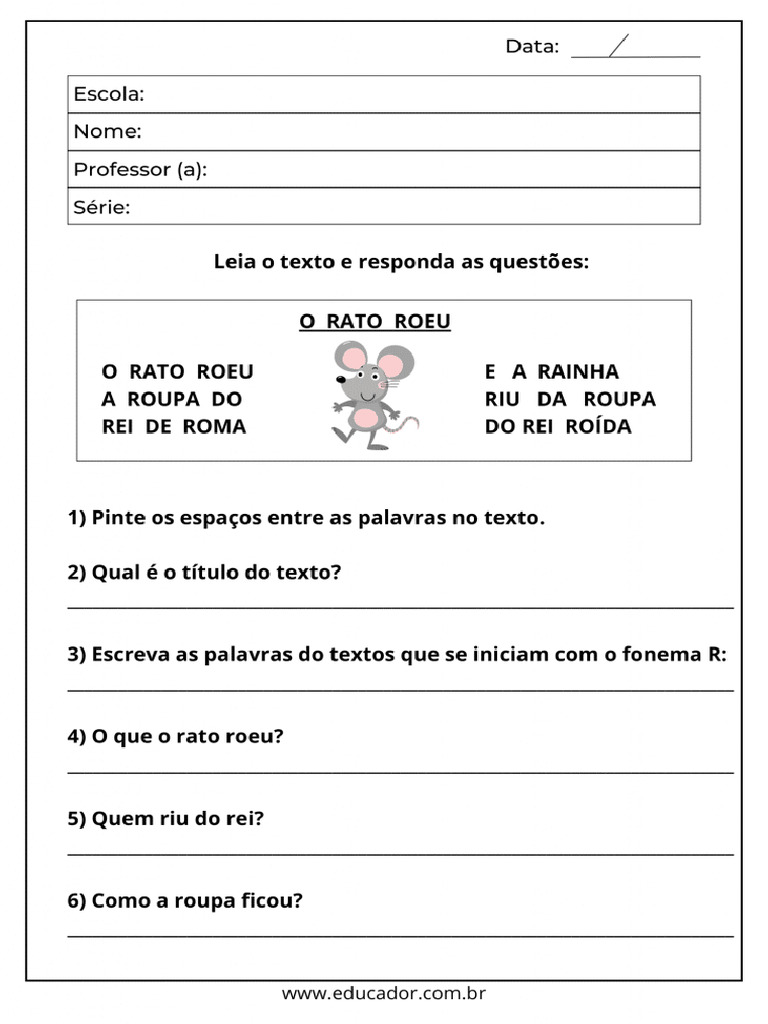 Atividade de Alfabetização 2 Ano | PDF