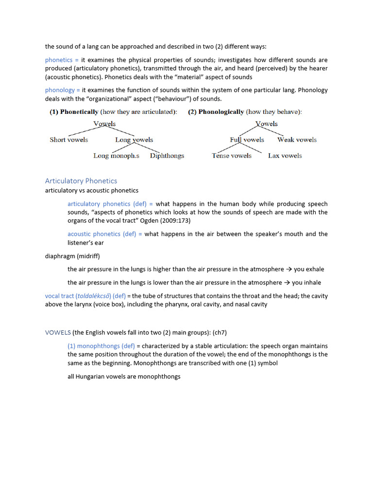 English Phonetics And Phonology Lecture Notes Pdf Syllable Vowel