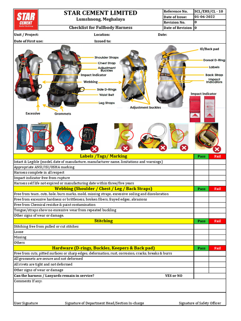 Full Body Harness Safety Checklist | PDF | Wear | Materials