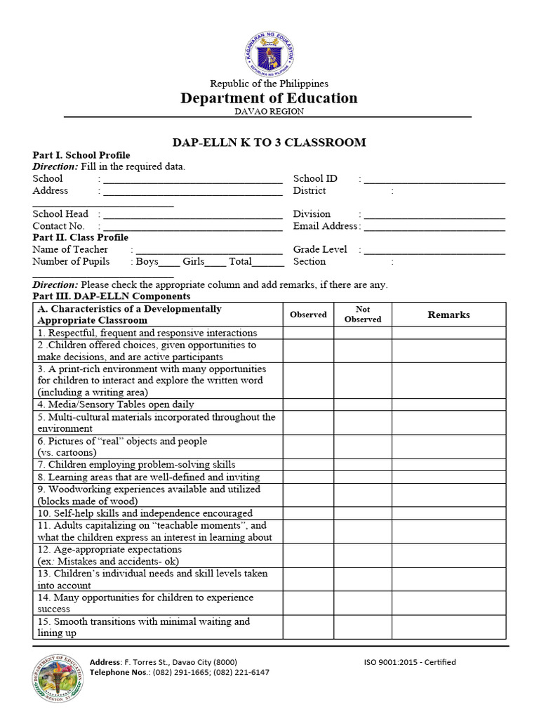 DAP-ELLN Classroom Profile Template | PDF | Disciplines | Behavioural ...